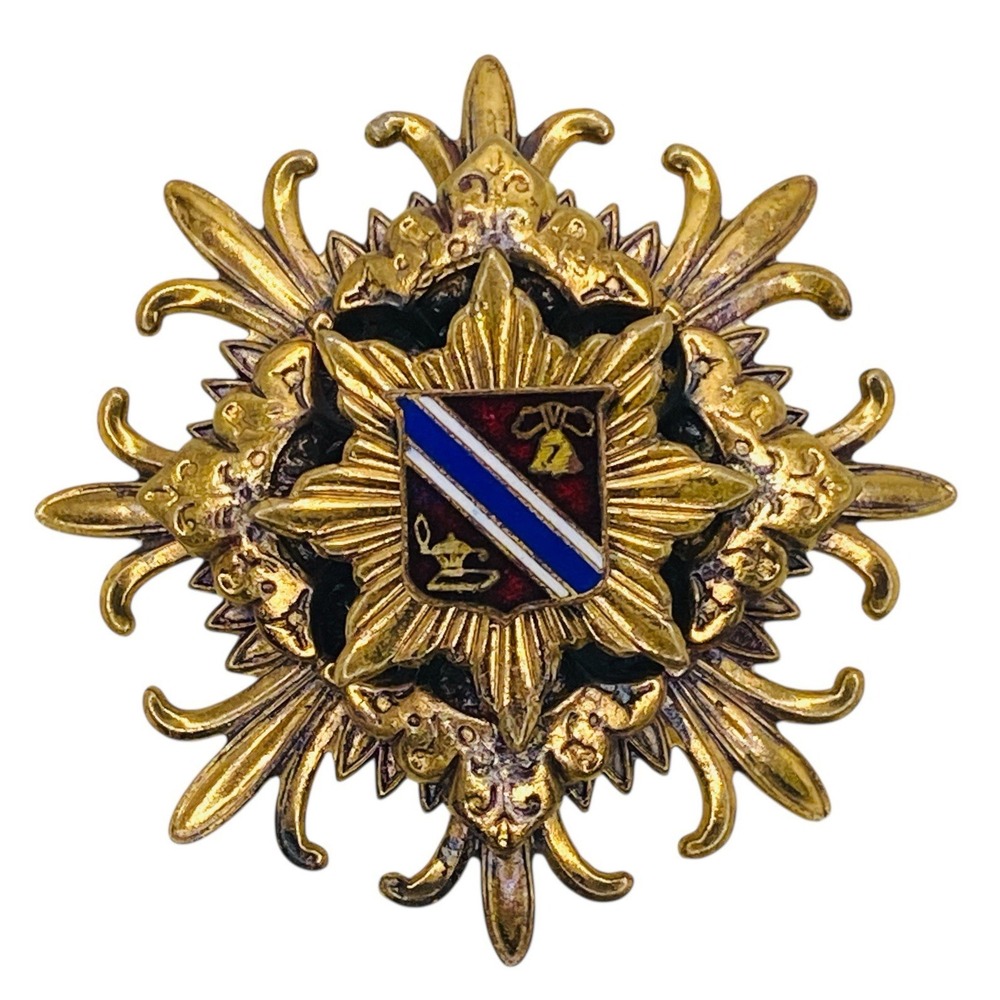 Eight Point Starburst Medal Pendant Brooch Enameled Heraldic Shield US Military